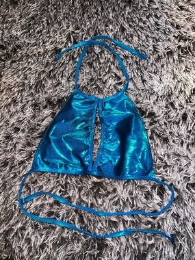 Shimmery Blue Halter Rave/Festival Top